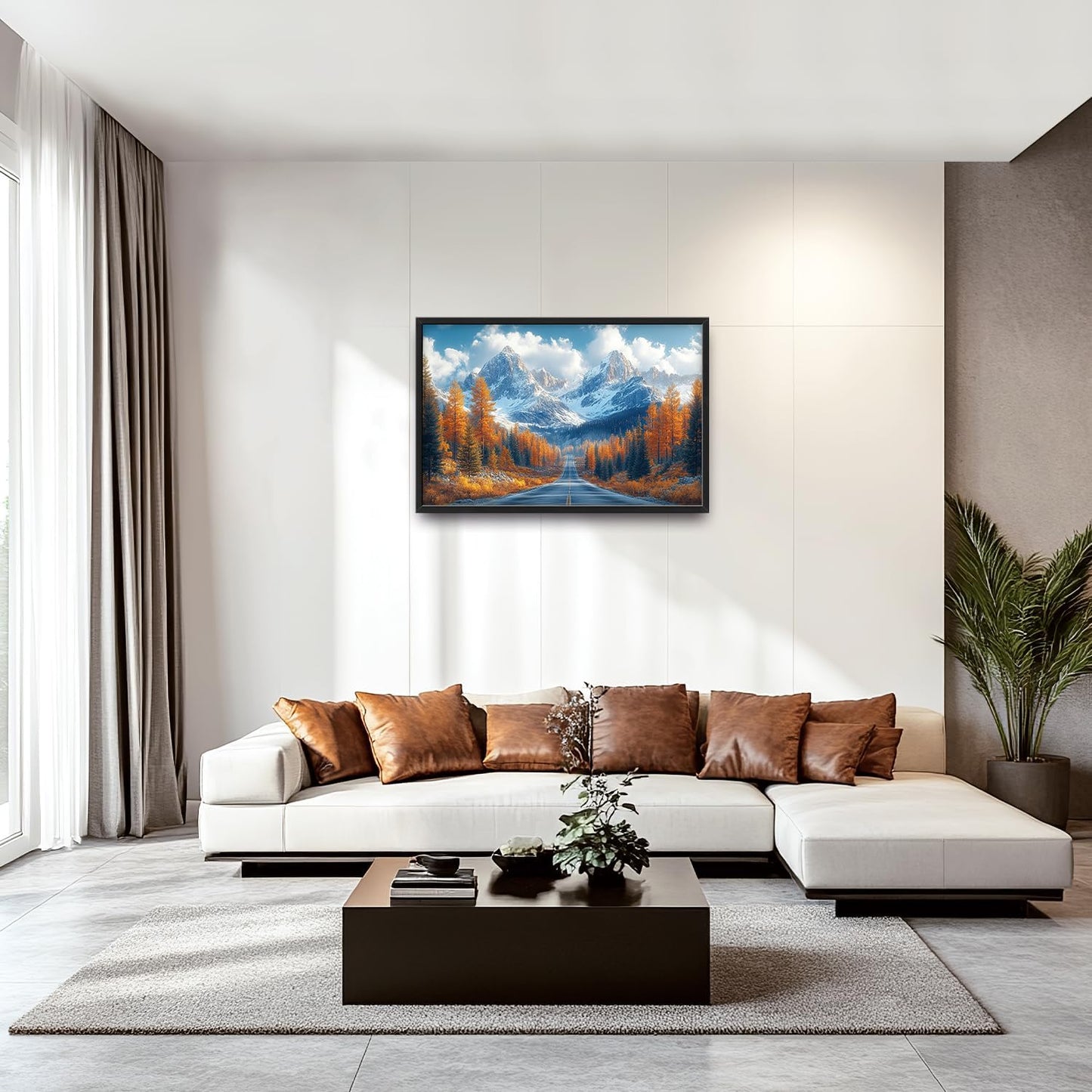 Large Forest Mountain Landscape Wall Art for Living Room, Nature Highway Road Scenery Canvas Oversized Wall Decor, Autumn Framed Pictures Painting Print Artwork for Bedroom Office 36"L x 24"W