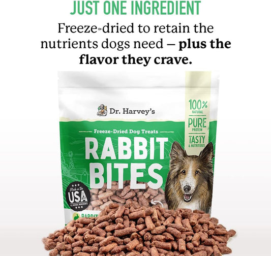 Dr. Harvey's Rabbit Bites Freeze-Dried Raw Dog Treats, Single Ingredient, All-Natural Rabbit Meat Protein for Dogs, Allergen-Free, 7 Ounces (1 Pack)