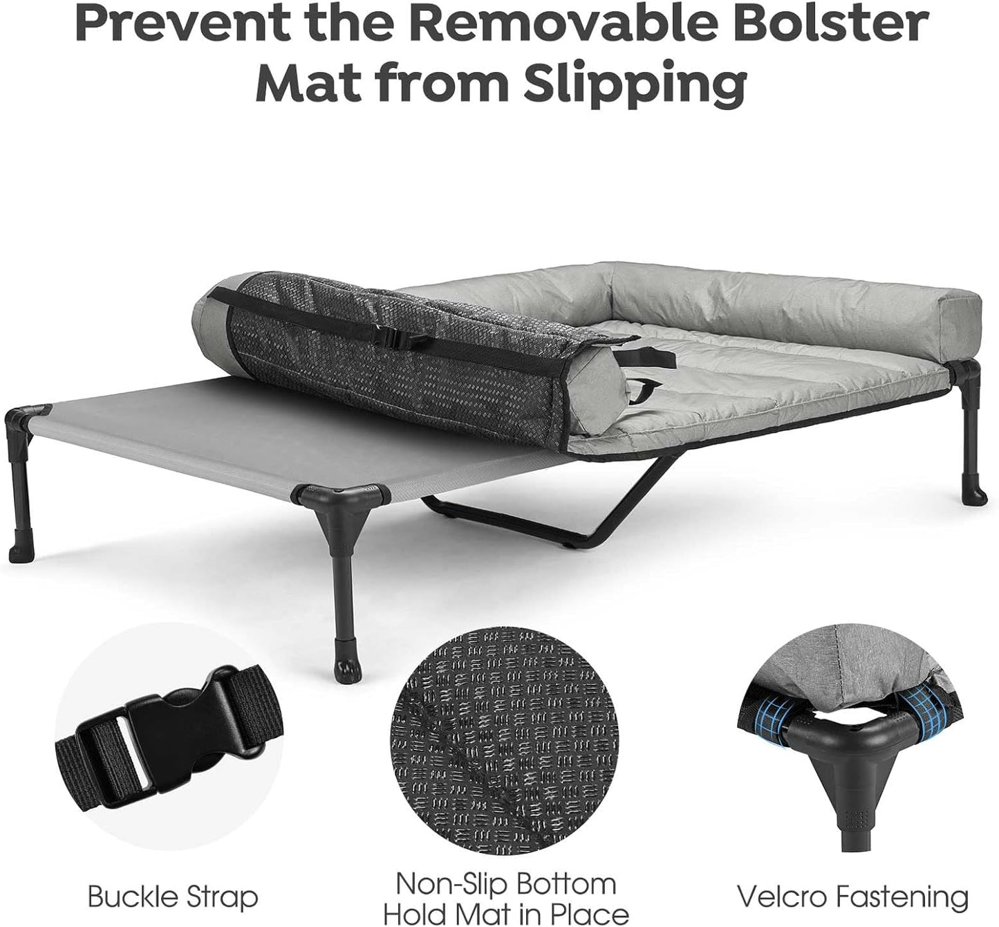 Veehoo Cooling Elevated Dog Bed Add Removable Waterproof Bolster Cushion Mat, Raised Pet Cot with Breathable Teslin Mesh, No-Slip Feet, Dog Couch Bed for Indoor Outdoor, 59x37.5inches, Grey, CWC2331B