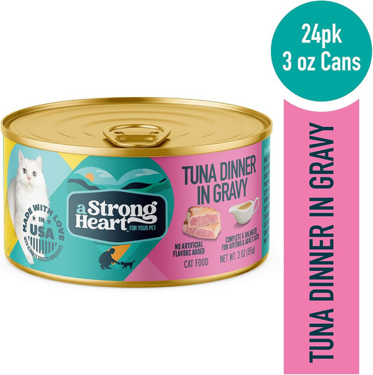 A Strong Heart Canned Wet Cat Food, Tuna Dinner in Gravy - 3 oz Cans (Pack of 24), Made in The USA with Real Tuna