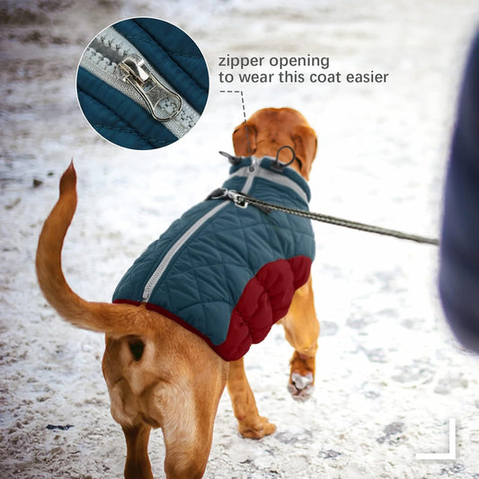 FUAMEY Dog Coat for Large Dogs,Waterproof Dog Winter Jacket with Harness Built in Puppy Cold Weather Coats Reflective Pet Vest with Zipper Warm Fleece Dogs Snowsuit Windproof Dark Blue XXXL