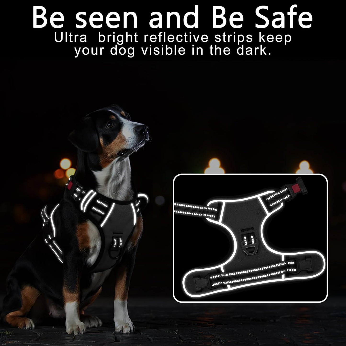 Timos Dog Harness Small Sized, No Pull with Neck Lockable Snap,No Choke Front Clip Dog Reflective Harness,Adjustable Metal Rings 3 Buckles,Easy Control Handle for Small Dogs Gray S