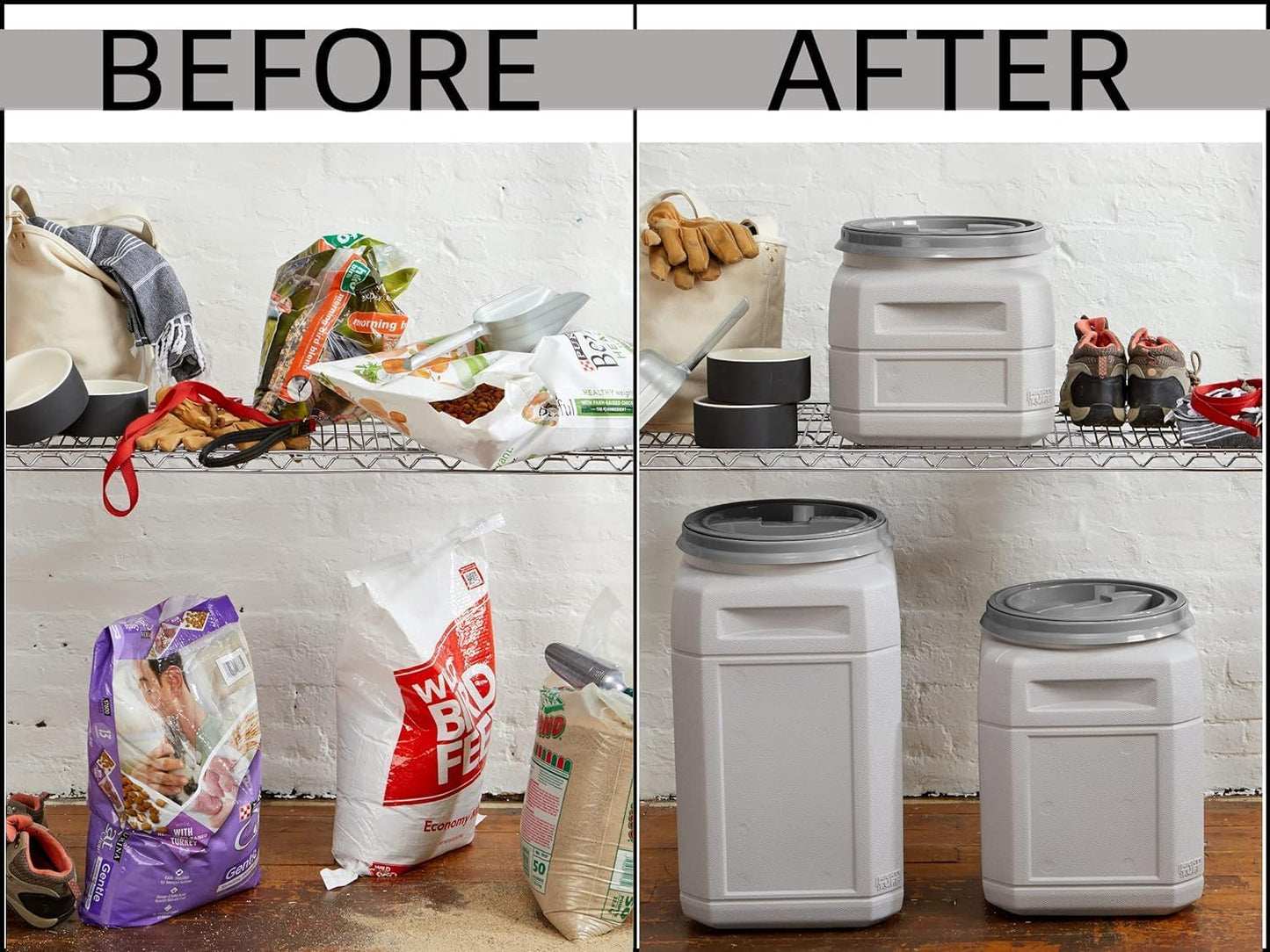 Mighty Tuff 13 Gallon, 54 Lbs Capacity, BPA-Free Pet Food Storage Container with Rolling Dolly on Wheels and Perfect Portion Scoop, Mobile Solution for Air-Tight Pet Food Storage