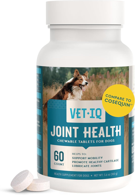 VetIQ Hip & Joint Health Supplement for Dogs, with Glucosamine, Chondroitin & MSM, Chewable Tablets for Dogs, Chicken Flavor, 60 Count