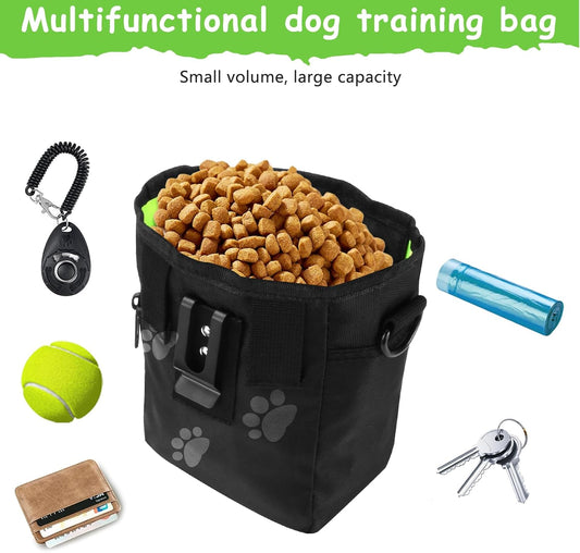 Dog Treat Pouches for Pet Training, Treat Pouches for Pet Training,Large Dog Treat Training Pouch and Dog Clicker,Dog Training Treat Pouch Built-in Poop Bag Dispenser-Black Pattern.