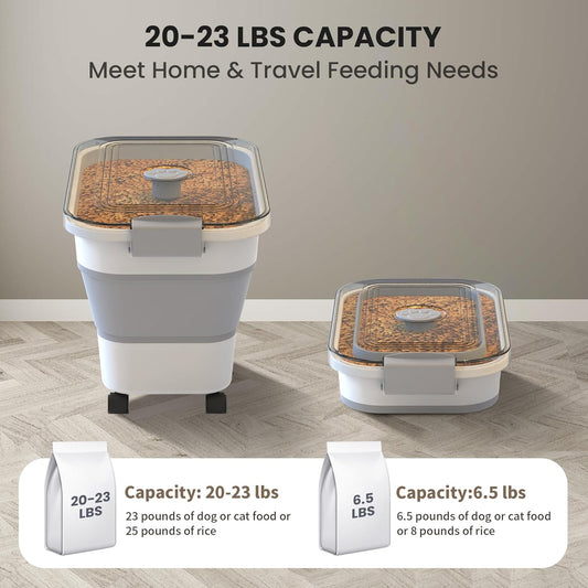 20-23 Lbs Dog Food Storage Container, Collapsible Dog Food Container with Transparent Airtight Lid,Multifunctional Pet Food Storage Container for Dog Cat,Rice,Flour,Pet Food Scoop and Dog Bowl