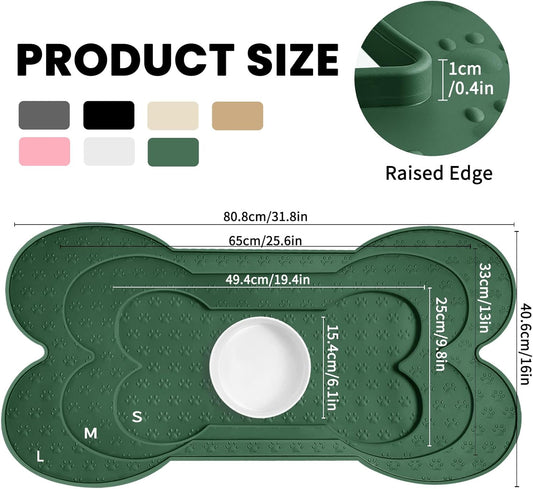 Dog Food Mat Anti-Slip Silicone Dog Bowl Mat Thicker Pet Placemat Waterproof Cat Feeder Pad with Raised Edge Puppy Kitten Feeding Mats Suitable Small Medium-Sized Dogs Cats Eating Tray