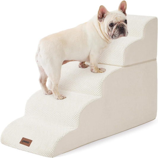 Dog Stairs for High Beds - Pet Stairs Ramp for Couch, 35D Foam Dog Steps for Small to Large Pets, with Non-Slip Bottom Beige, 5 Steps