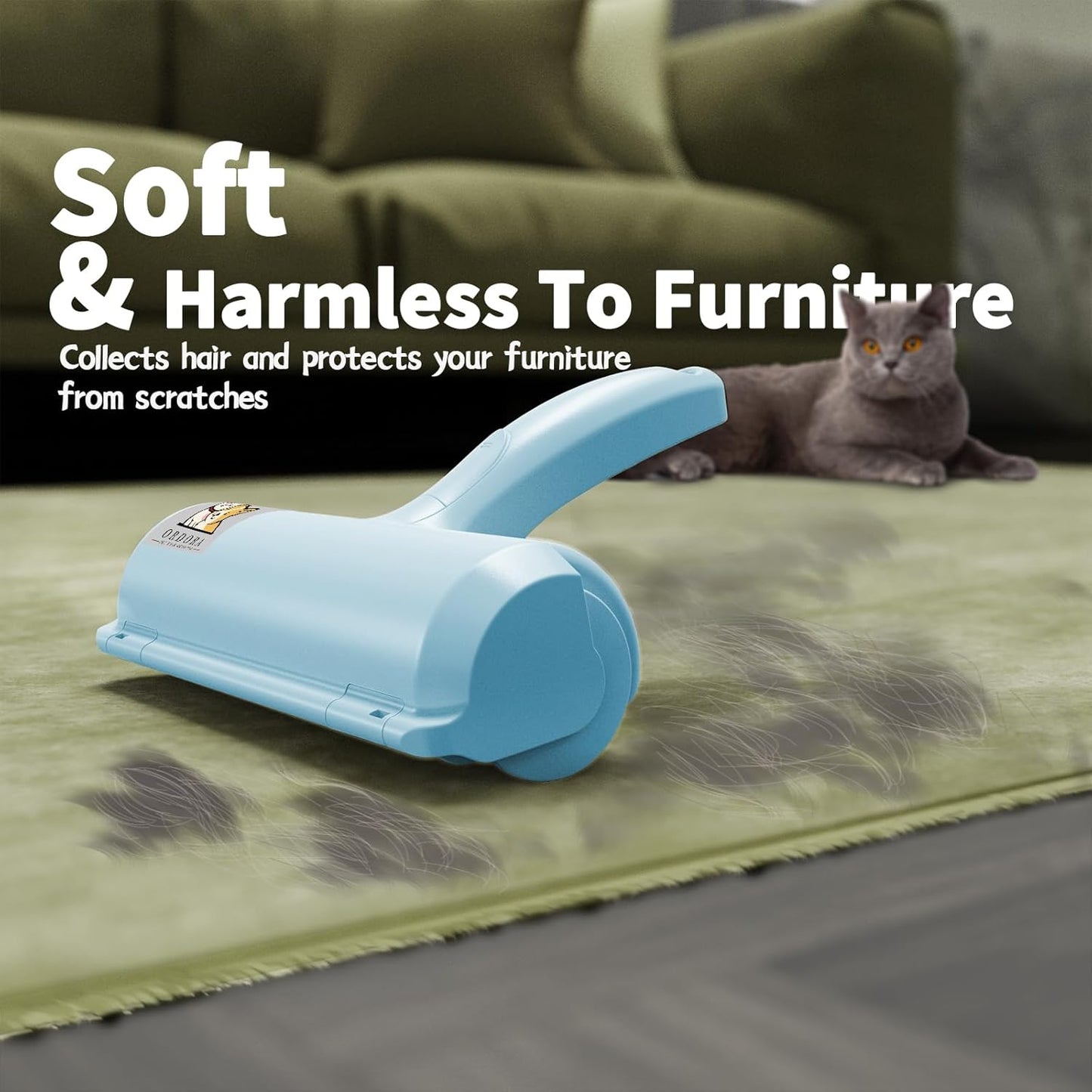 ORDORA Pet Hair Remover for Furniture/Bed, Reusable Dog Hair Remover Roller for Dog & Cat, Self-Cleaning, No Adhesive or Sticky Tape Needed, Perfect Fur Remover for Couch (Blue)