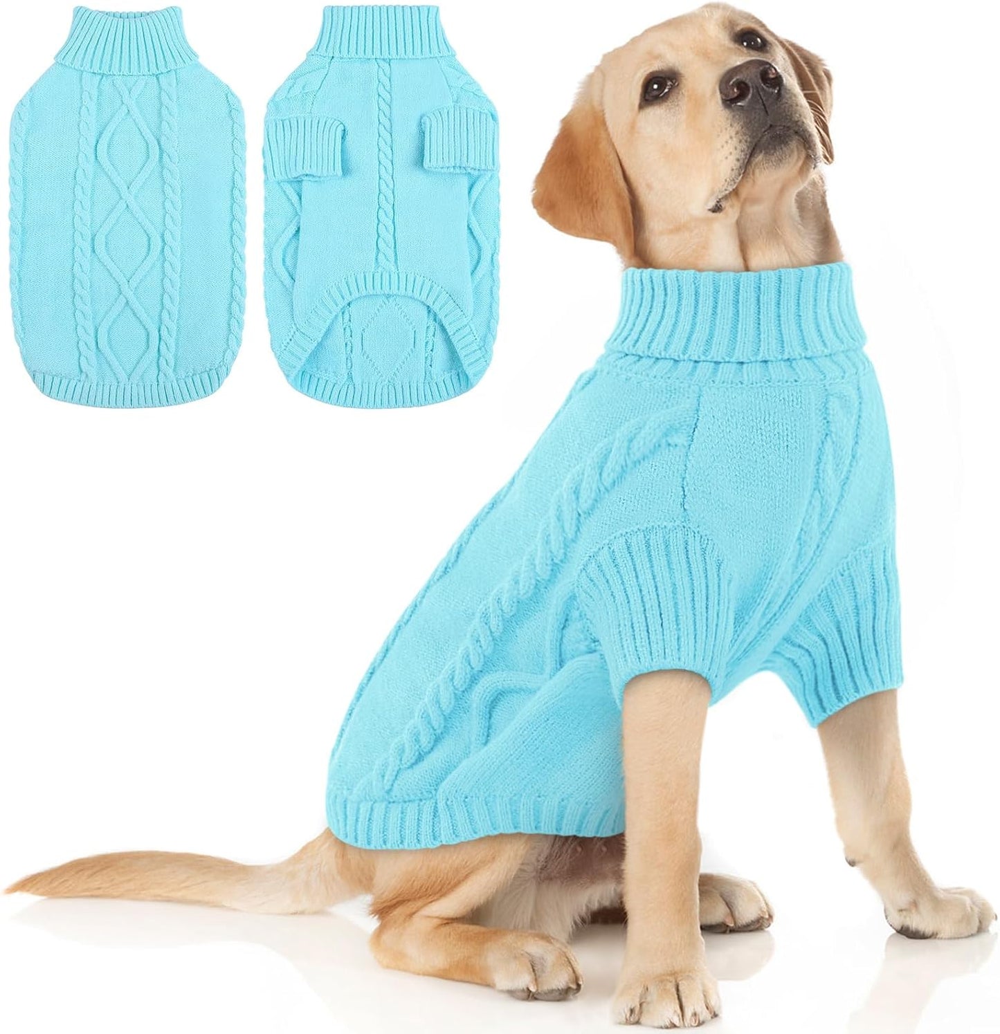 Queenmore Dog Sweater for Large Size Pet,Pitbull Dog Sweater,XXL Doggy Sweater for Labrador Retriever,Cold Weather Warm Knitted Pet Sweatershirt for Boy Girl Dogs (Sky Blue,2XL)