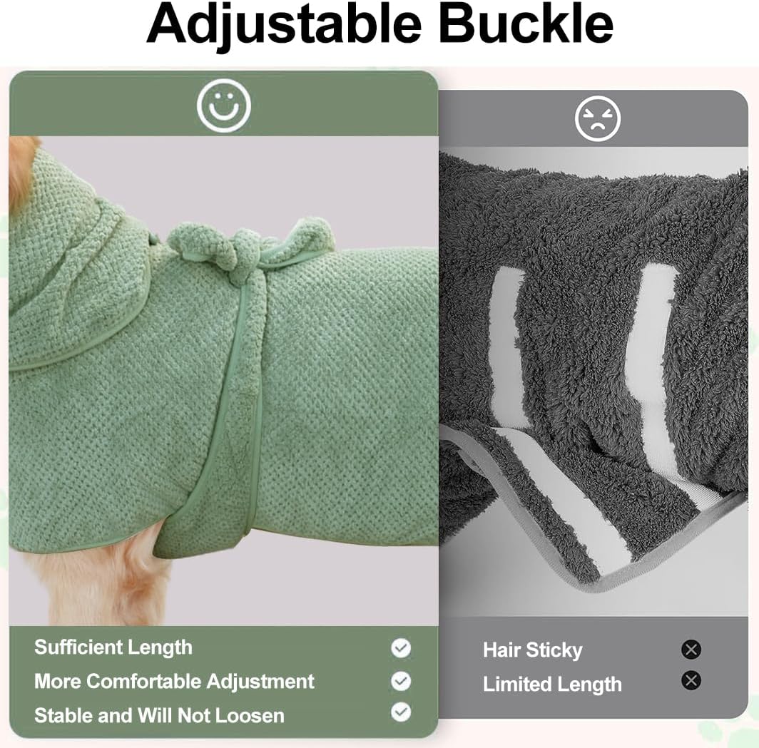 Medium to Large Size Dog Bathrobe, Quick Drying Super Absorbent Used for After Bathing, Warm Dog Towels, Adjustable Hoodies and Belts for Pet Dogs Bath Clothes Products (Green Jacquard, 3XL)