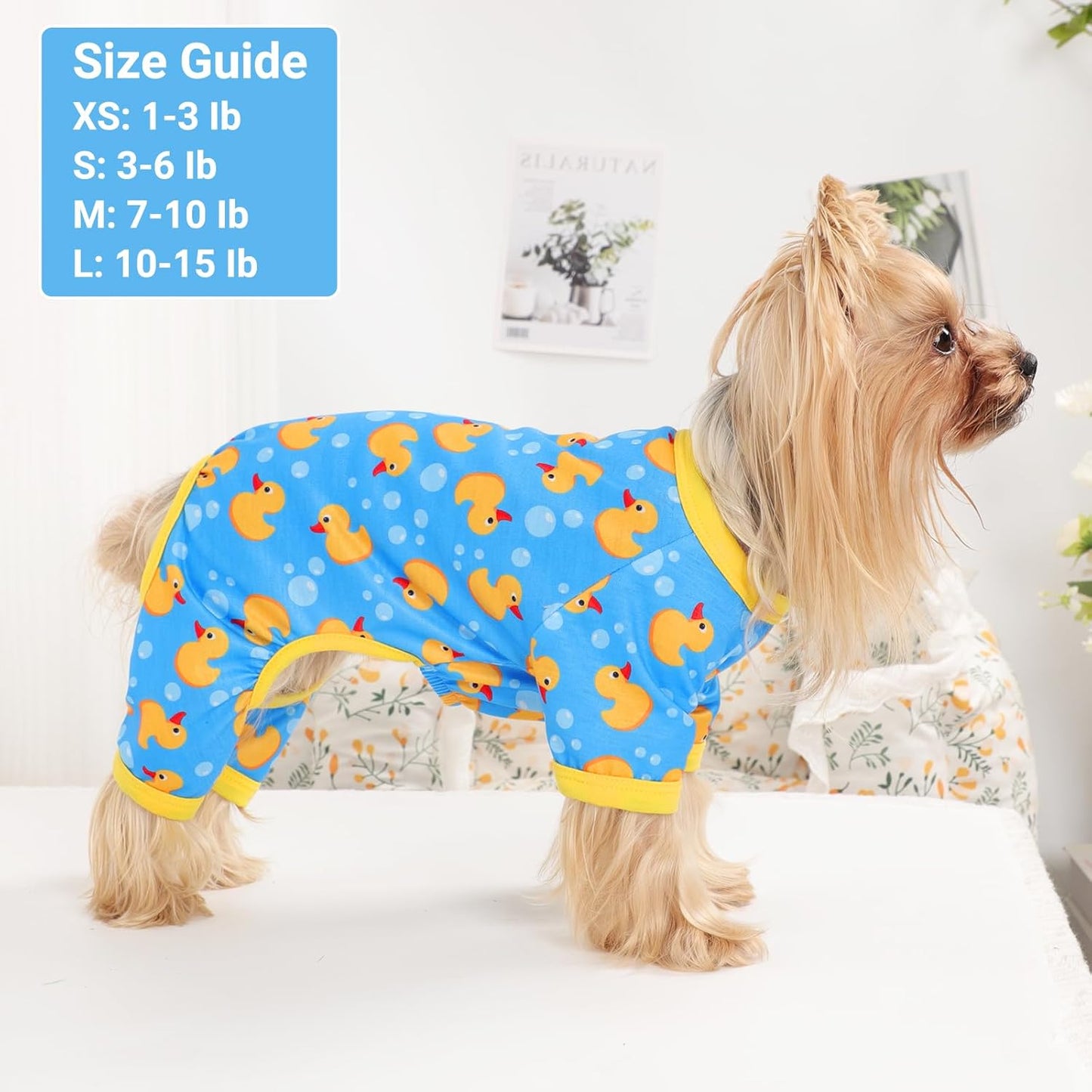 Dog Pajamas Small Sized Dogs Stretchable Summer Dog Clothes Pjs 4 Legs Girl Boy Cute Soft Puppy Outfits Doggie Cat Jammies Jumpsuit Sleeper for Pet, Blue Duck, L