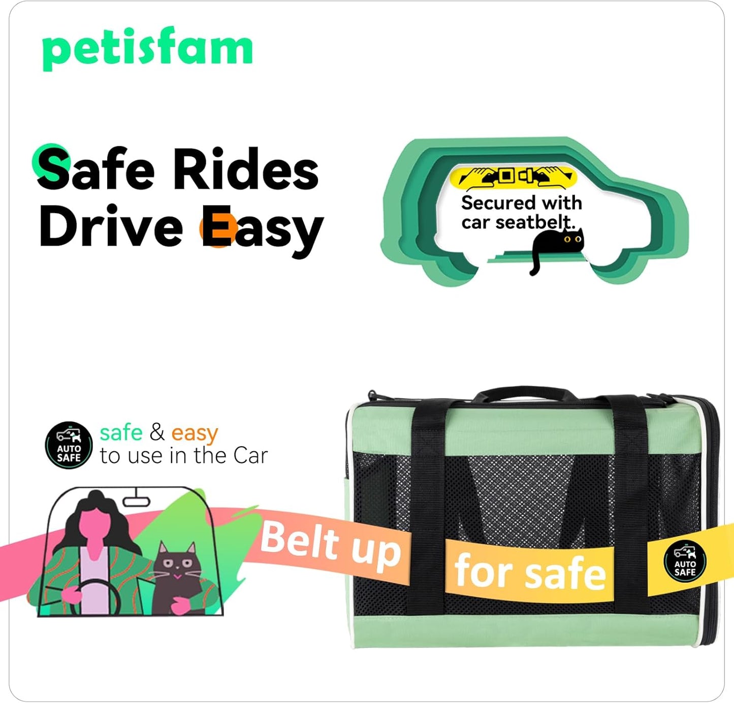 petisfam Easy Load Pet Carrier for Large, Medium Cats, 2 Cats and Small Dogs with Comfy Bed. Easy to Get Cat in, Escape Proof, Easy Storage, Washable, Safe and Comfortable for Vet Visit and Car Ride