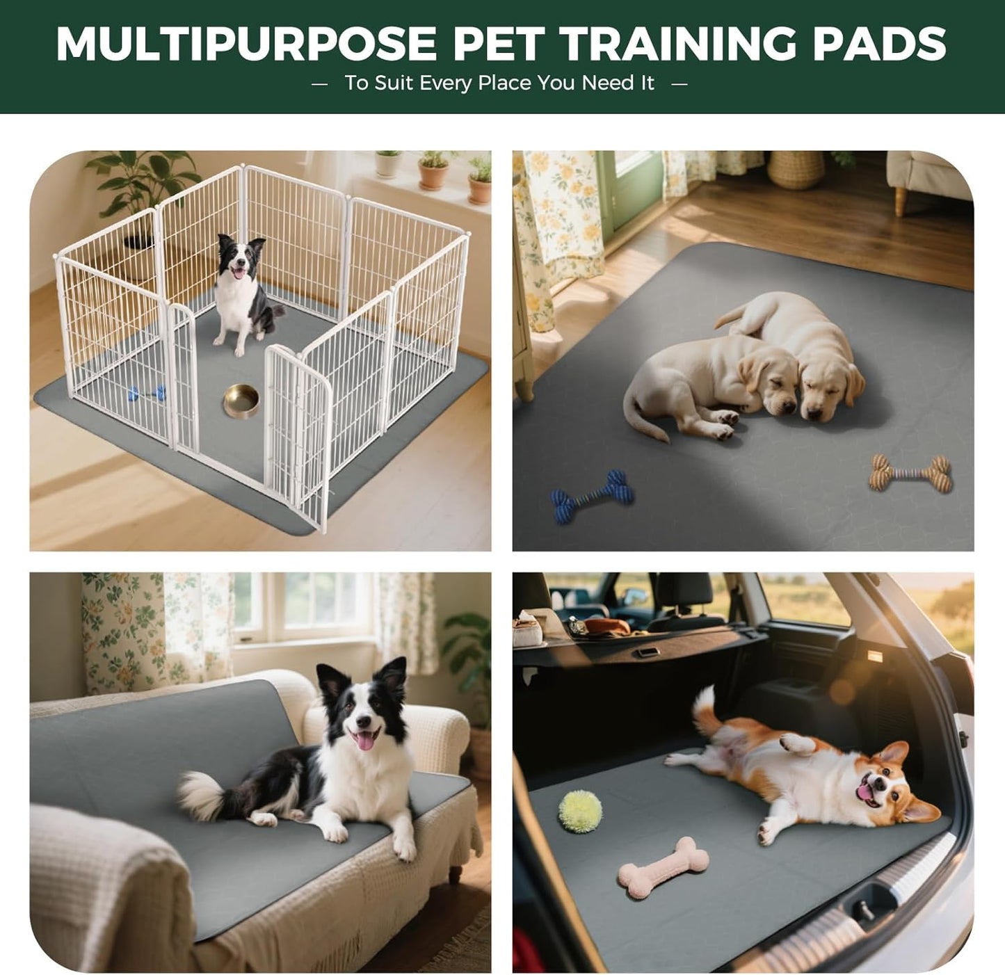 FXW Washable Pee Pads for Dogs, Puppy Pads with Super Absorbent, Specifically Designed for 24inch Cages, 23" × 17" Rectangle, Gray, 4 Packs