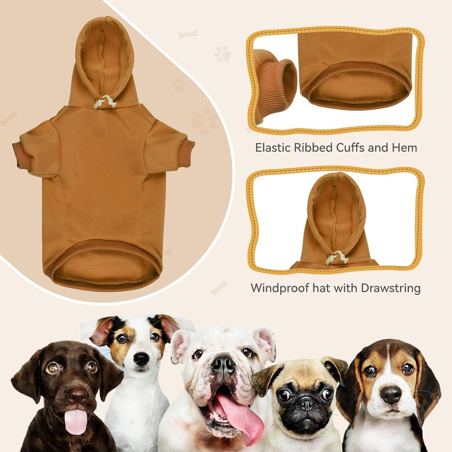 Dog Sweaters for Medium Dogs Dog Hoodie Solid Soft Brushed Fleece Clothes Sweatshirt with Pocket(Coffee-M)