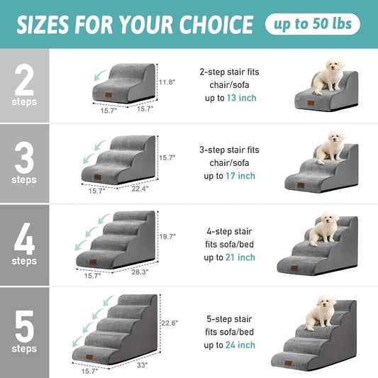 Dog Stairs for Small Dog 22.6" H, Curved Pet Step for Puppy, Older Cat, Medium Pet Ramp for High Bed, Ladder with High Density Foam, Durable, 5 Step, 15.7x33x22.6 inch, Grey
