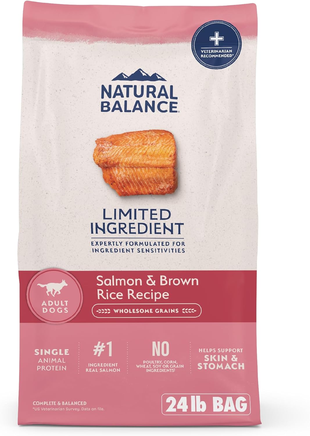 Natural Balance Limited Ingredient Adult Dry Dog Food with Healthy Grains, Salmon & Brown Rice Recipe, 24 Pound (Pack of 1)