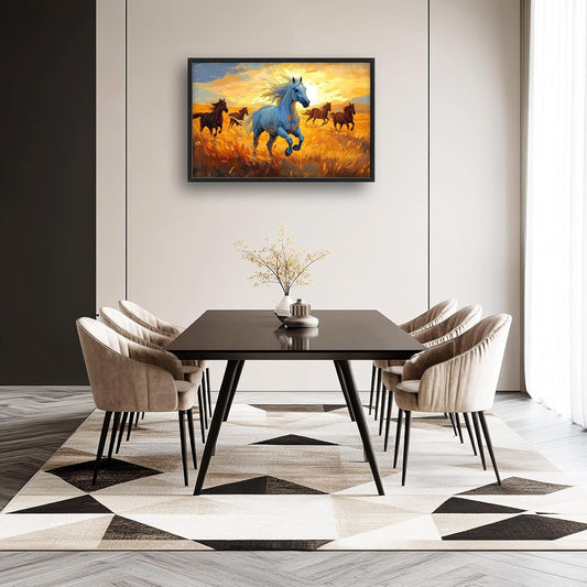 Framed Large Horse Wall Art for Living Room, Oversized Running Horses Wall Decor, Sunset Field Landscape Canvas Painting Home Decoration for Living Room Bedroom Dining Room Office 36"x24"