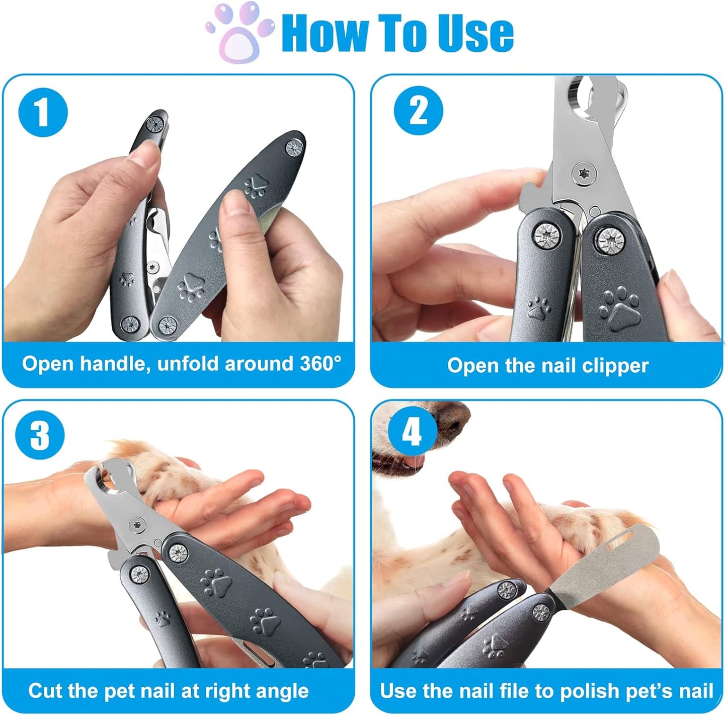 Best Dog Nail Trimmers for Anxiety Sensitive Dogs, Quiet Sharpest Smoothest Nail Clippers for Large Dog Medium Small, Professional Stainless Steel with Nail File & Comb, Left-Handed Friendly