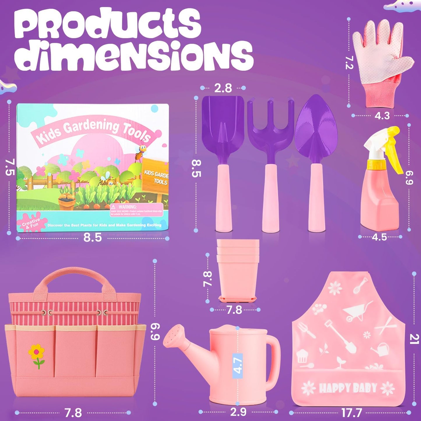 Kids and Toddler Gardening Set, Little Girls Gardening Set, Gardening Tools and Gifts for Kids Ages 4–8