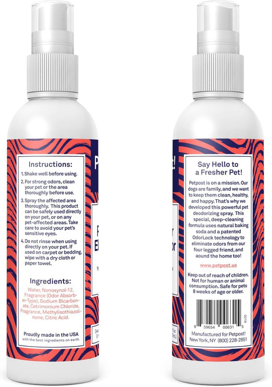 Petpost | Pet Odor Eliminator Spray for Dogs & Cats - Naturally Effective Deodorant and Bad Smell Killer - For Spraying Your Pet or Around the Home 8 oz.