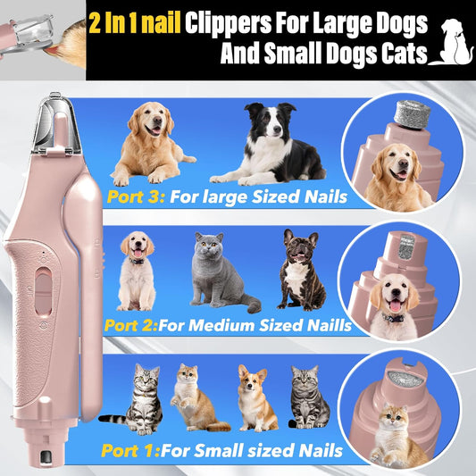 2-in-1 Cat Nail Clippers & Dog Nail Clippers Trimmers for Large Medium Small Dogs Cats Claw Trimmer Quick Sensor and Safety Guard USB Rechargeable with 2 LED Lights Dogs Nail Trimmer