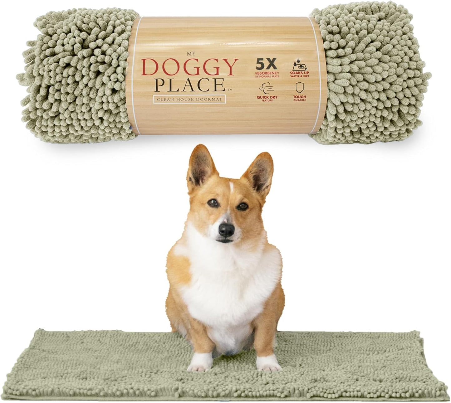My Doggy Place Microfiber Dog Mat for Muddy Paws, 31" x 20" Oatmeal - Absorbent and Quick-Drying Dog Paw Cleaning Mat, Washer and Dryer Safe - Non-Slip Rubber Backed Dog Floor Mat, Medium
