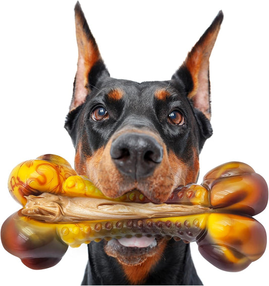 Dog Toys for Aggressive Chewers, Indestructible Dog Chew Toys for Large Medium Small Breed, Tough Nylon Interactive Durable Chew Toy Bone for Puppy Teething Toy Bacon Flavor, Best Gift&Keep Them Busy