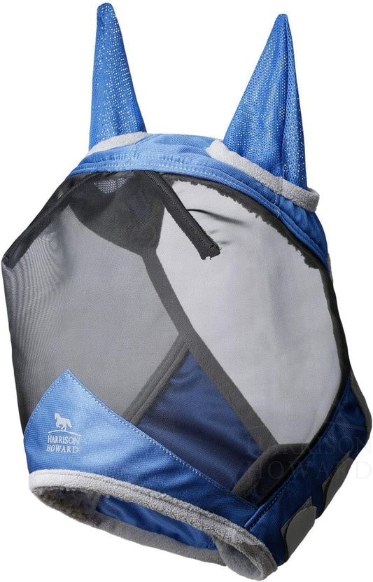 Harrison Howard CareMaster Pro Luminous Horse Fly Mask Large Eye Space Standard with Ears UV Protection for Horse Royal Blue Full Size