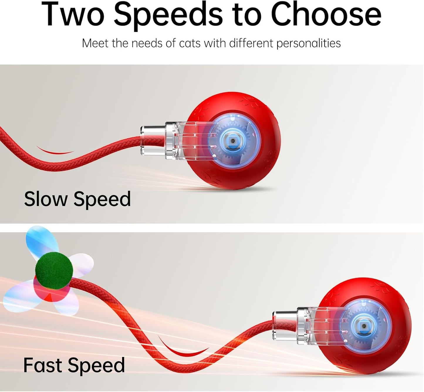 Interactive Cat Toys for Indoor Cats - Kitten Toy with Speedy Tail 2.0, Automatic Cat Toys for Bored Indoor Adult Cats, Motion-Activated, 2025 New Upgraded, USB Rechargeable (Red)