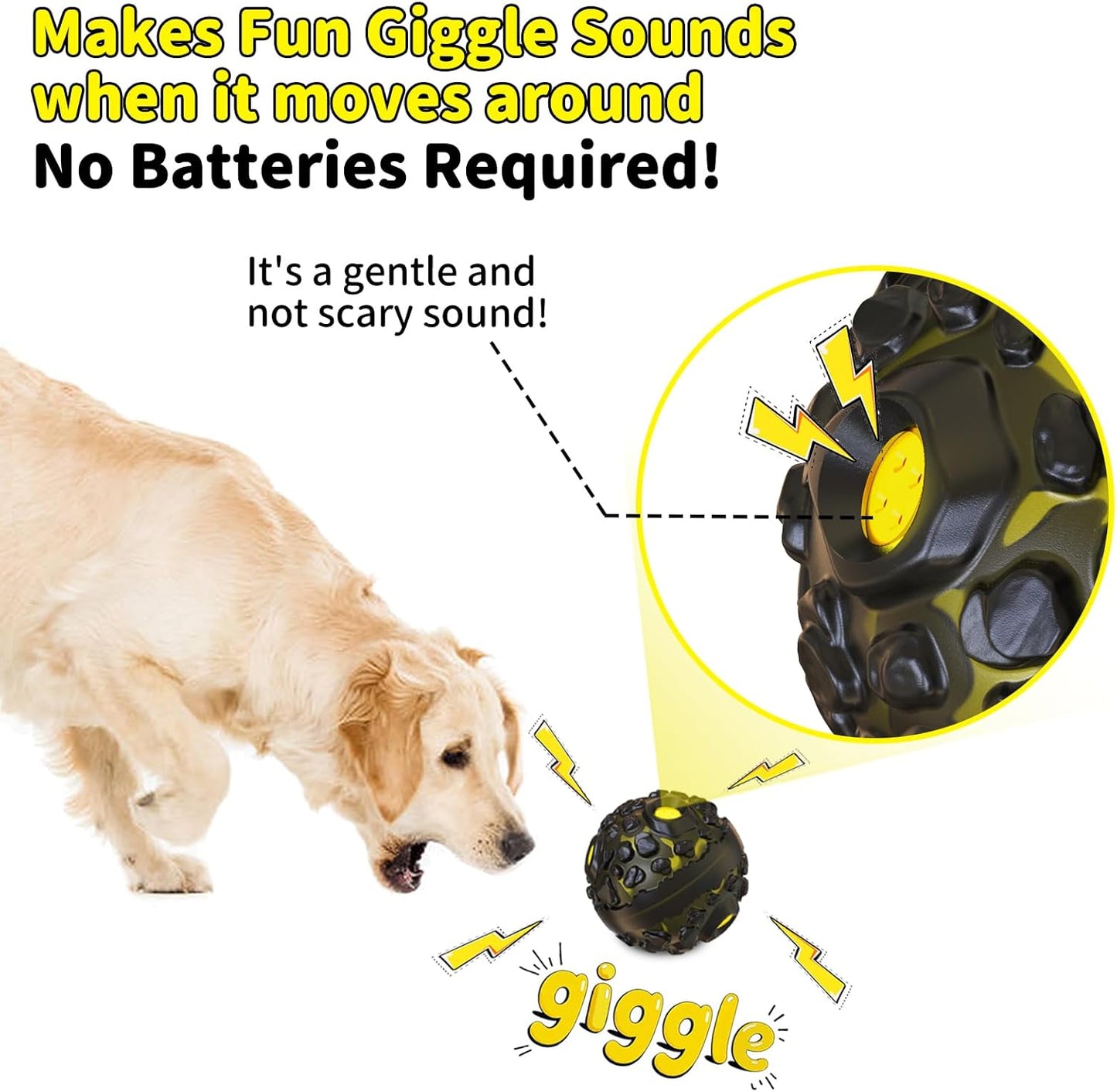 Dog Ball for Aggressive Chewers - Interactive Dog Toy Balls Fun Squeaky Sound to Keep Them Busy, Durable for Small Medium Large Breeds, Rubber Pet Chew Toys, As Seen on TV, Black & Yellow