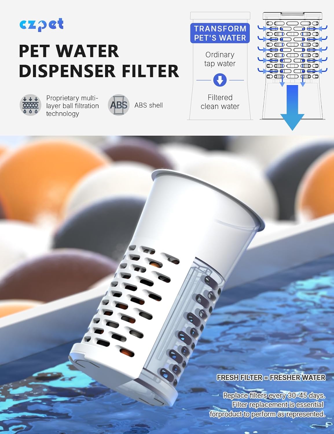 CZPET Automatic 7L FilterDog and Cat Water Dispenser with Stainless Steel Bowl Gravity Waterer,Large Capacity and Drinking Area Noise-Free for Pets