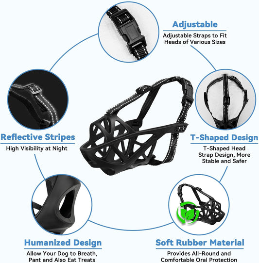 Dog Muzzle for Large Dogs, Breathable Basket Muzzles for Small, Medium and X-Large Aggressive Dog, Allows Panting Drinking, Suitable for Grooming Trimming Training (Black, M)