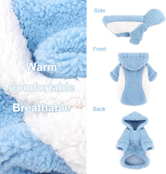 YIKEYO Dog Hoodie Pet Clothes Sweater with Hat Soft and Warm Cold Weather for Small Patchwork Hood(Blue, XXS)