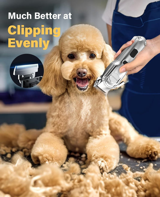oneisall Dog Grooming Kit for Heavy Thick Hair&Coats/Low Noise Rechargeable Cordless Waterproof Dog Clippers for Grooming Animals&Pets/Pet Shaver with Stainless Steel Blade and Paw Trimmer