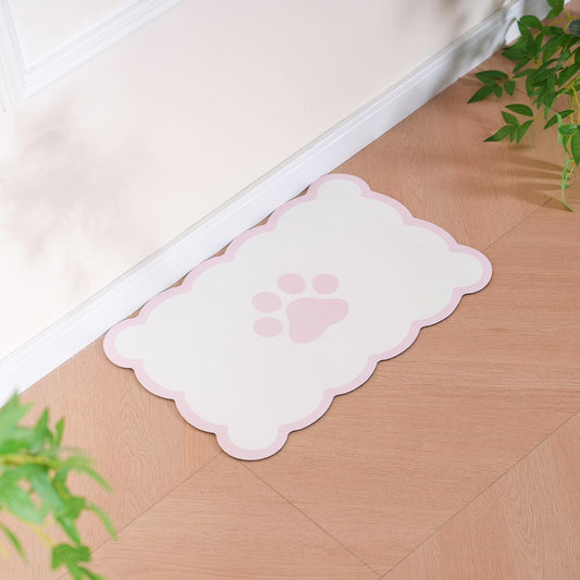 Ralxion Scalloped Dog Feeding Mat, Absorbent Mats for Dog Food and Water Bowl, Dispenser, Cute Elegant Aesthetic Pastel Pink Scallop Pet Placemat for Dogs, Cats, Puppy Accessories, 17" X 24”