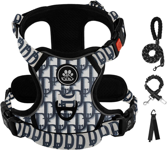 IVY&LANE No Pull Dog Harness with Leash Set, Reflective No Choke Pet Vest,Adjustable Oxford Dog Vest Harness with Easy Control Handle for Medium Dogs (Vintage Blue,M)