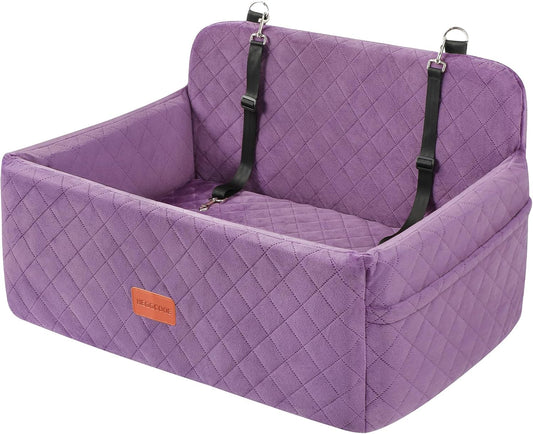 Dog Car Seat for Medium/Large Dogs, Pet Booster Seat for Under 55 lbs or 2 Small Dogs, Detachable & Washable Dog Car Bed for Backseat with 2 Safety Leashes (Purple)