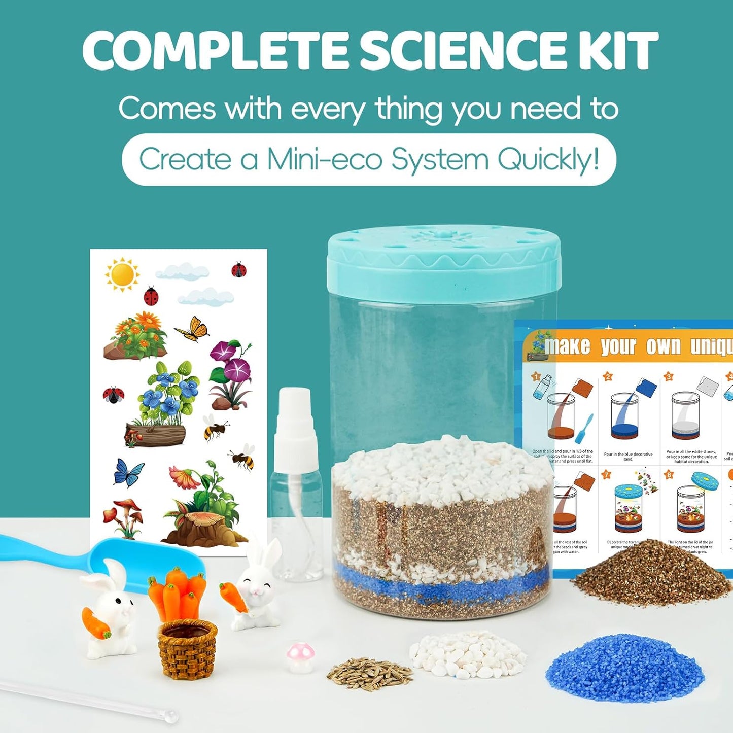 Easter Light Up Bunny Terrarium Kit for Kids,Rabbit Gardening Kit for Boys Girls,DIY Creative STEM Science Kits Educational Toy, Arts Crafts Activity, Birthday Gifts for Ages 4 5 6 7 8-12