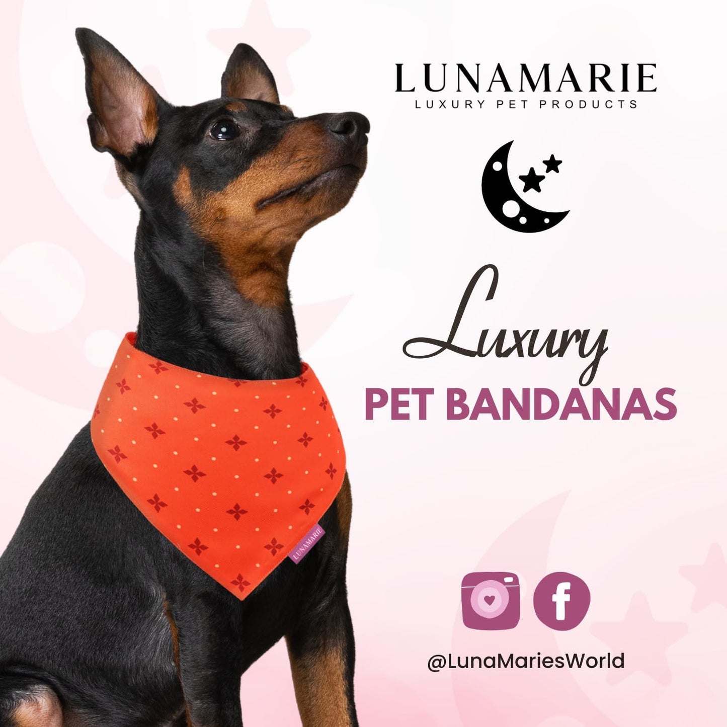 LunaMarie - Luxury Pet Birthday Bandanas -Premium & Silky Poly Fabric | 100% Handmade | Custom Shape Dual Layered (Ember, Small)