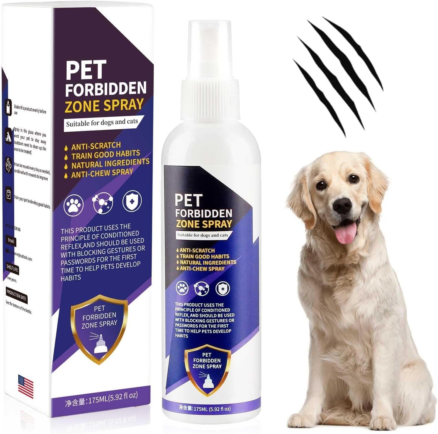 No Chew Spray for Dogs & Cats, 175ML - Bitter Apple Spray for Dogs to Stop Chewing, Effective Dog Deterrent Spray for Carpet Furniture, Anti Chew Spray for Puppies Indoor & Outdoor Safe Purple