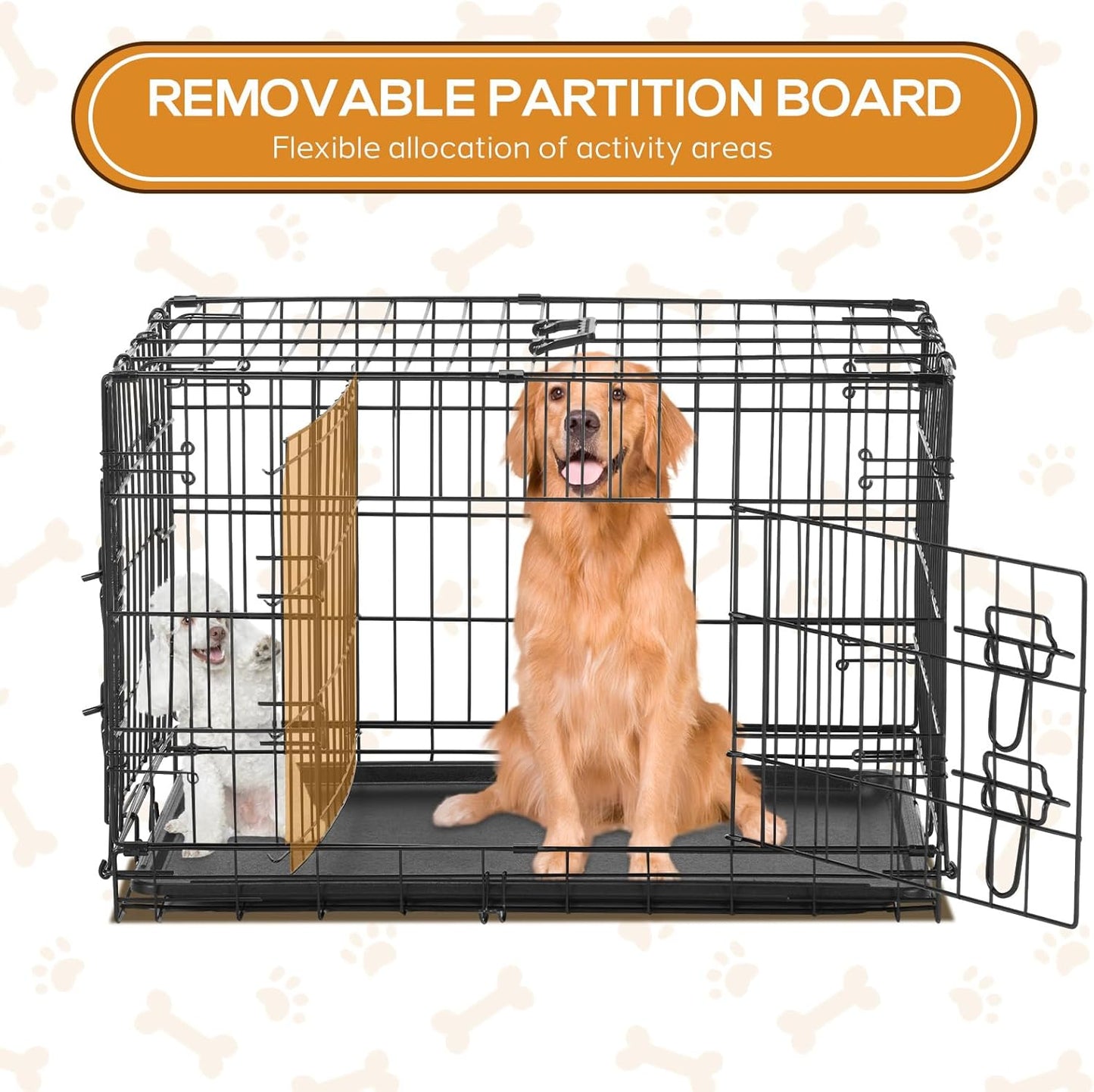 48 Inch Dog Crate Dog Cage for Extra Large Dogs with Divider Panel, Metal Cages with Double Door, Leak-Proof Pan Tray, Folding Portable for Indoor Outdoor Travel