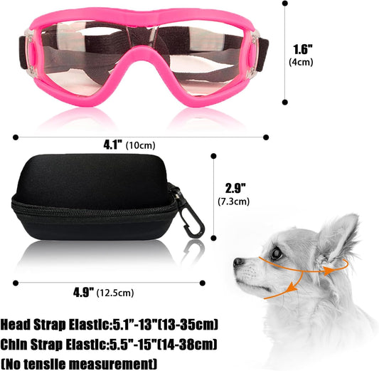 Dog Goggles Small Breed Dog Sunglasses with Adjustable for UV Protection Eyewear Doggy Doggie Puppy Glasses Anti-Fog Wind Dust Snowproof (Pink Frame Transparent Lens)
