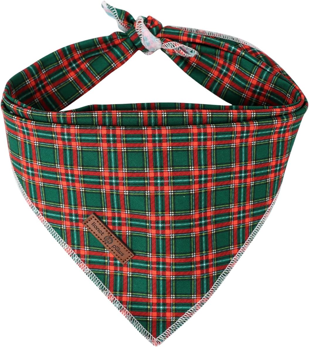 Lionet Paws Christmas Dog Bandana for Small Medium Dogs,Green Grid Dog Kerchief Washable Dogs Triangle Bibs Scarf for Girl or Boy