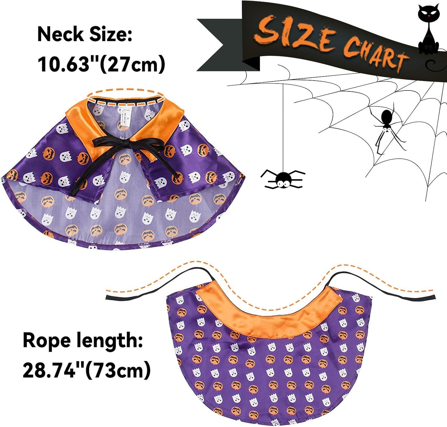 Enjoying Cat Halloween Costume, Pet Vampire Costume for Small Dogs Cats Rabbits, Kitty Pumpkin Cloak Outfit Party Halloween Cosplay
