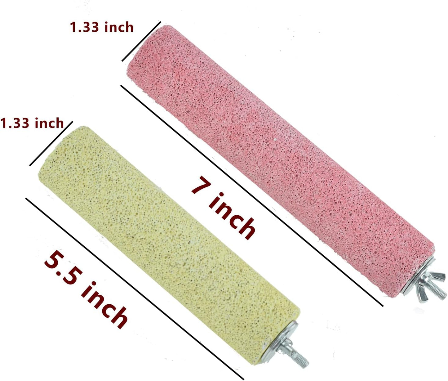 2 Pack Bird Perch Cage Stands Parrot Small Animals Beak Grinding Stone Foot Claws Trimmer Stick Parakeets Calcium Natural Chewing Toys for Small Medium Birds Budgies Conures Cockatiels Rats