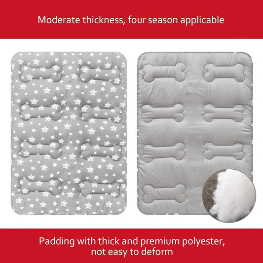 Dog Crate Mat (24" X 18") 2 Pack, Soft Dog Bed Mat with Cute Prints, Personalized Dog Crate Pad, Anti-Slip Bottom, Machine Washable Kennel Pad, Grey