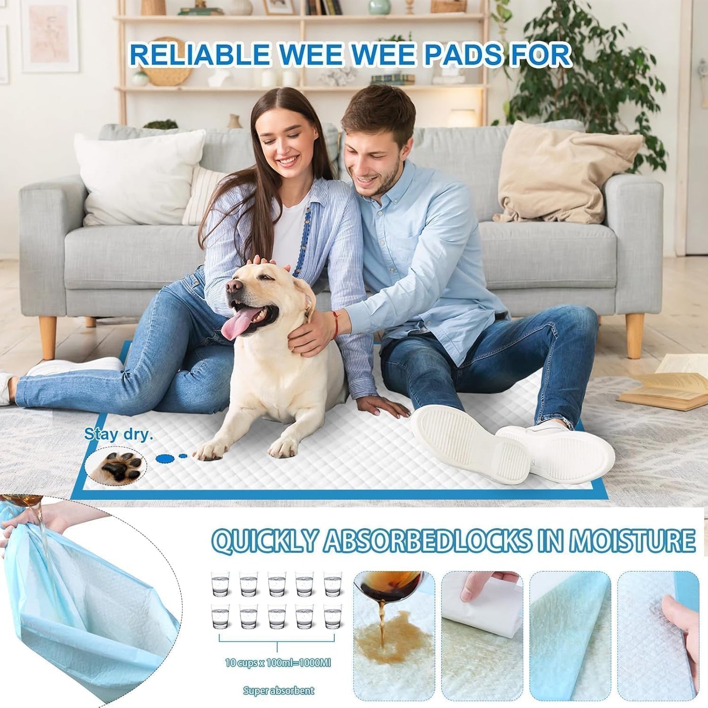 Puppy Pee Pads for Dogs 36"x55" 40 Count, Extra Large Dog Pee Pads, Leak-Proof & Super Absorbent Dog Pee Pads, Thicken Disposable Potty Pads Puppy Training Pads for Cats Rabbits