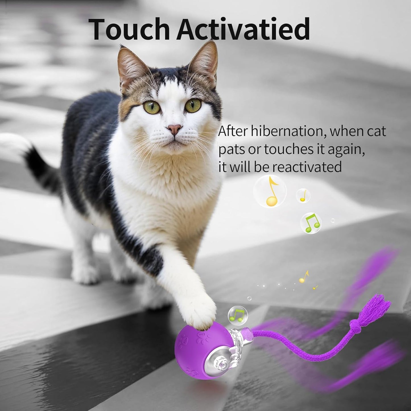 Interactive Cat Toys, Automatic Moving Cat Toys for Bored Indoor Adult Cats, Fast Rolling, Chirping & Motion-Activated Kitty Toys, Fun Gift for Cats with Speedy Tail 2.0, USB Rechargeable, Purple
