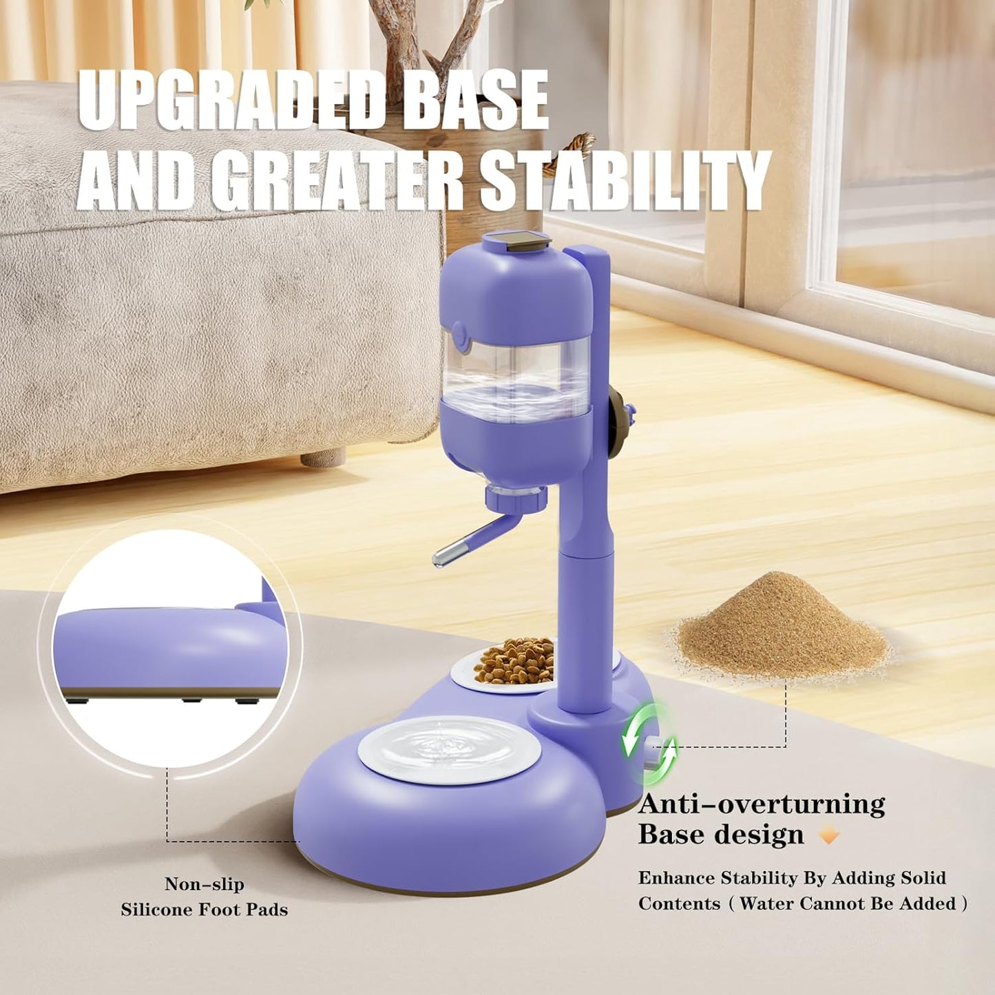 Dog Bowls with Puppy Weaning Bottles,3 in 1 Dog Bowl Set with Water Dispenser and 2 Food Grade Ceramic Bowls for Cats,Bunnies,Ferrets and Small Sized Dogs（Purple）